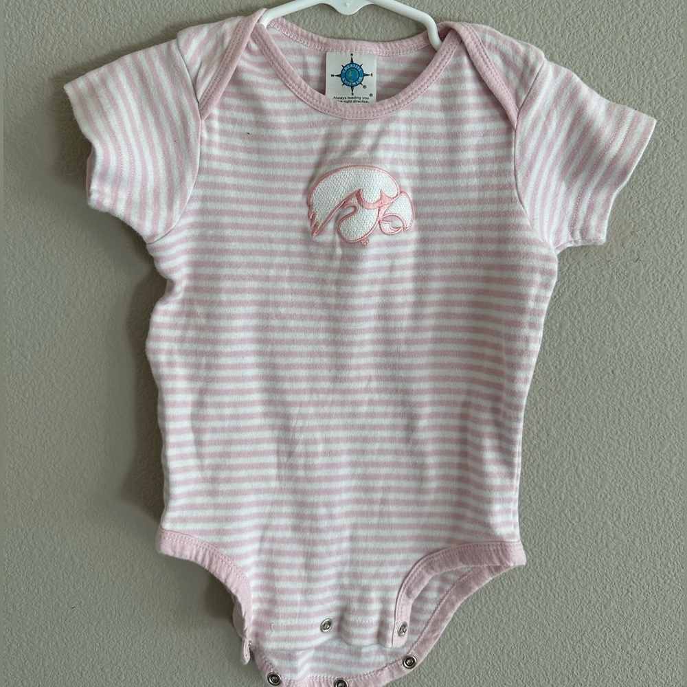 Iowa Hawkeyes pink striped onesie, 12M